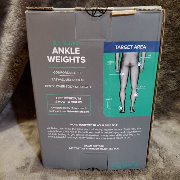 Gaiam Restore 5-Pound Set (2x2.5)Pair Ankle Weights Comfortable Fit Gray & Lime - Picture 7 of 8